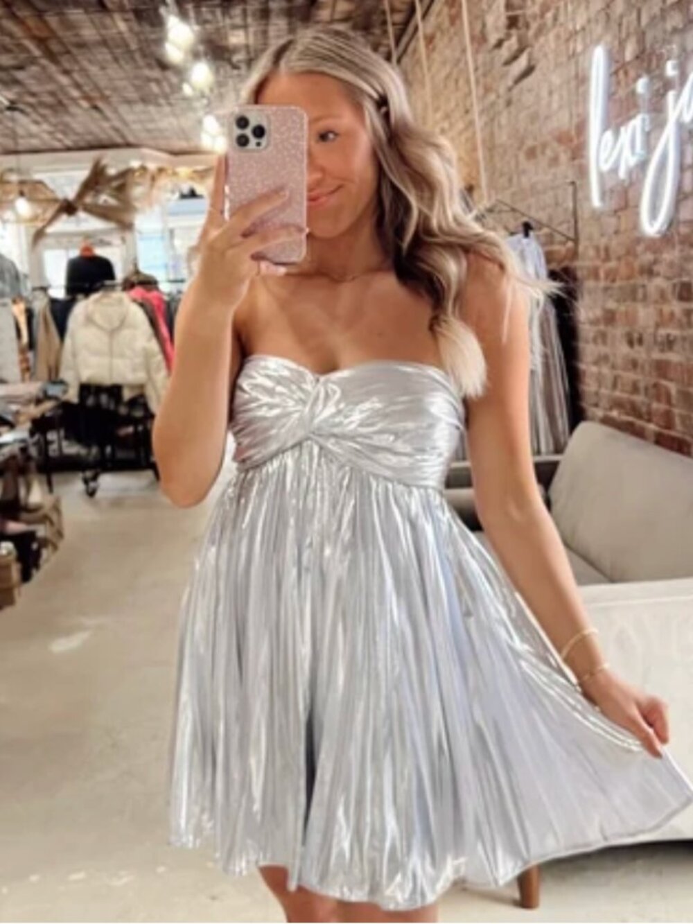 Silver Strapless Mini Dress